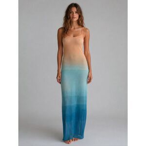 My Beachy Side Ombre Maxi Slip Dress S peach blue dip dye beach coverup resort
